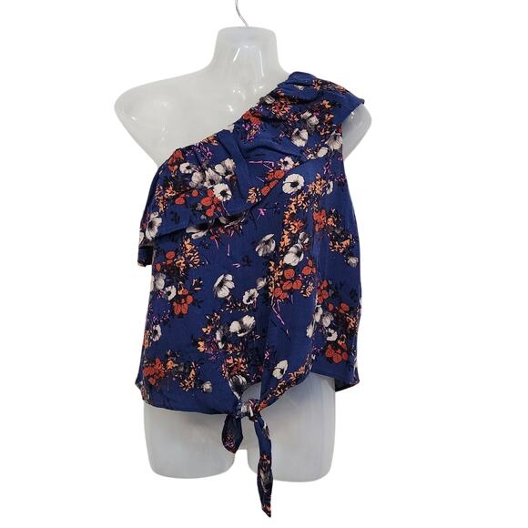 Mossimo Supply Co. One Shoulder Top Tie Front Crinkled Floral Blue Multi Sz XXL - Picture 1 of 7